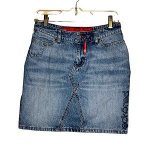 ECKORED Vintage Denim Mini Skirt Side Split Stitched LOGO Size 5